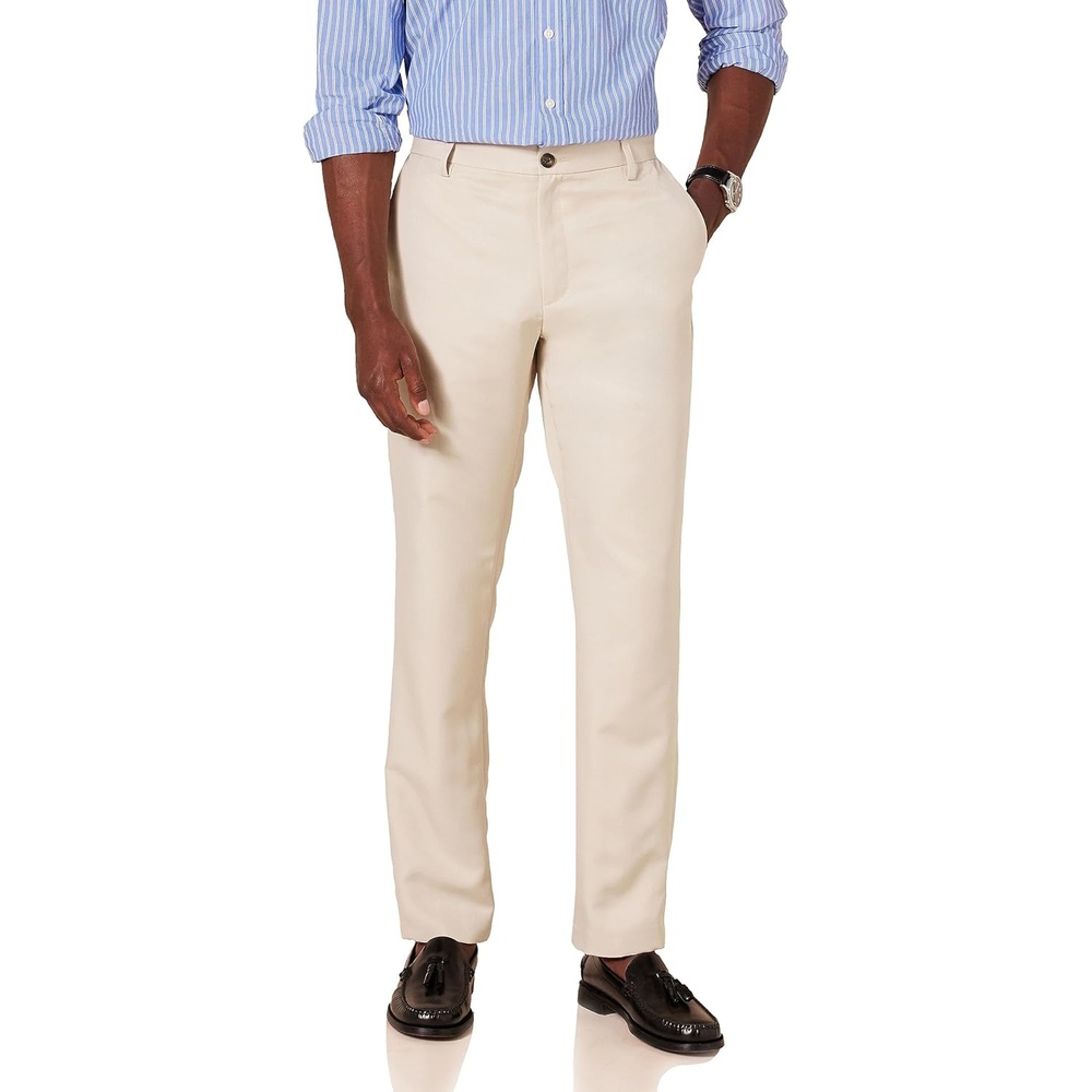 image:imageAmazon Essentials Mens SlimFit FlatFront Dress PantStone