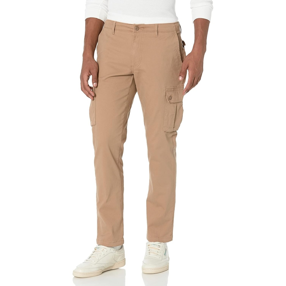 image:imageAmazon Essentials Mens SlimFit Stretch Cargo Pants with Tapered LegDark Khaki Brown