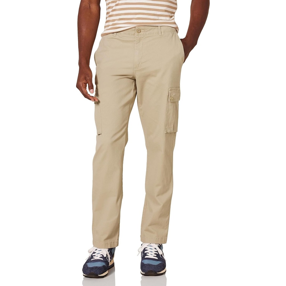 image:imageAmazon Essentials Mens SlimFit Stretch Cargo Pants with Tapered LegKhaki Brown