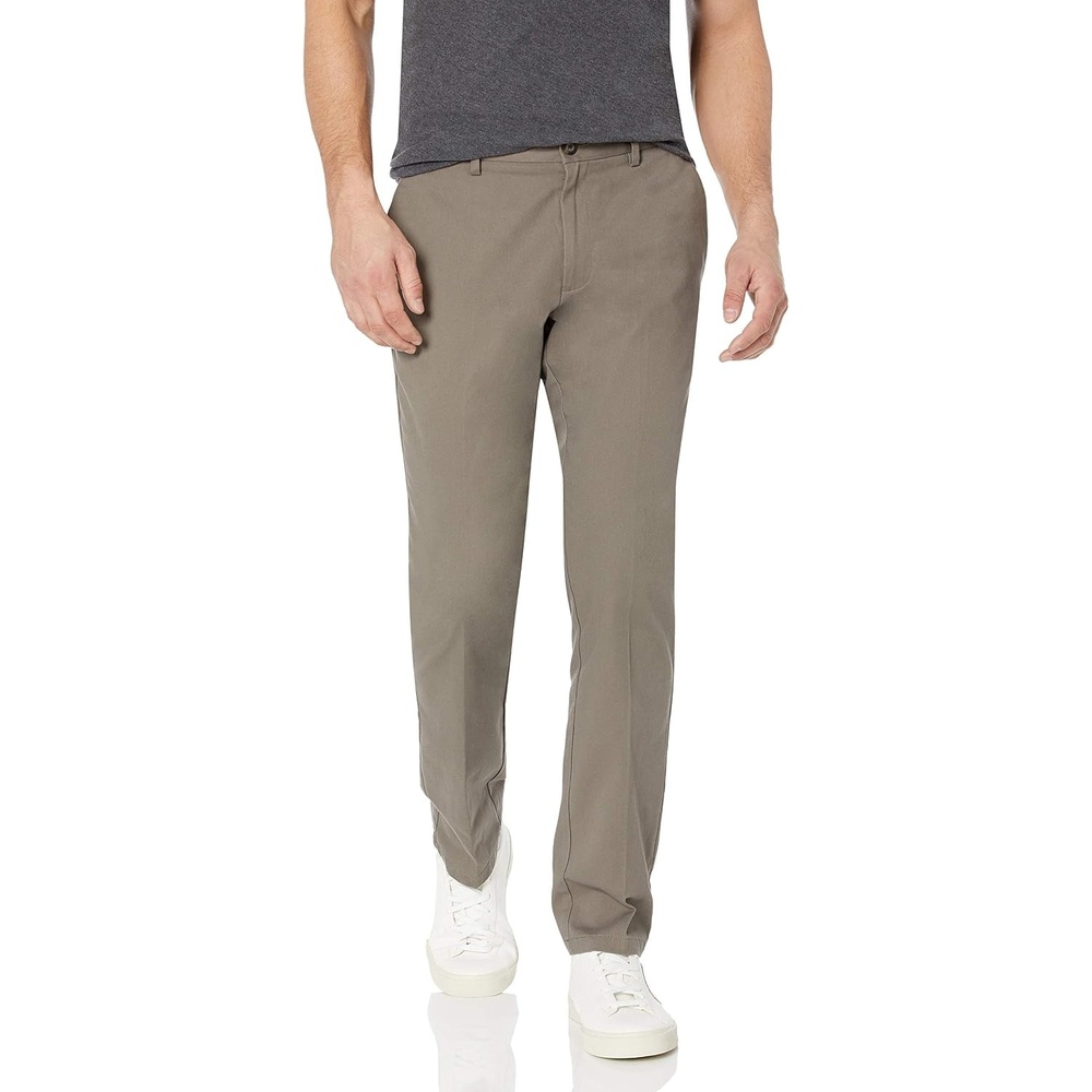 image:imageAmazon Essentials Mens SlimFit WrinkleResistant FlatFront Chino PantDark Brown