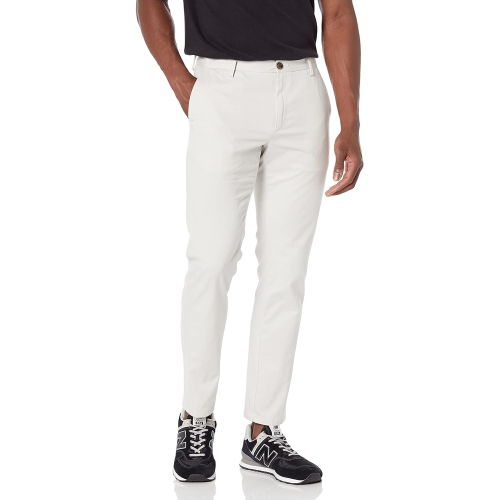 image:imageAmazon Essentials Mens SlimFit WrinkleResistant FlatFront Chino PantLight Grey