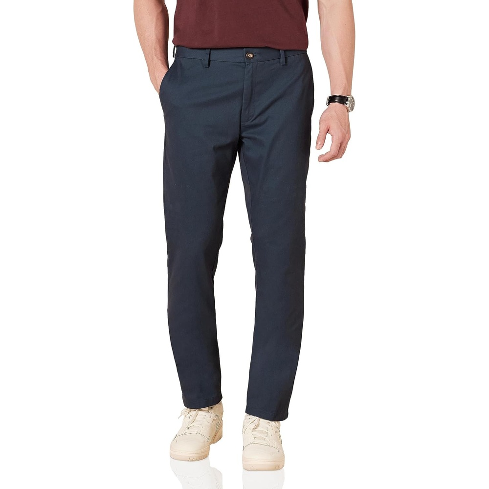 image:imageAmazon Essentials Mens SlimFit WrinkleResistant FlatFront Chino PantNavy