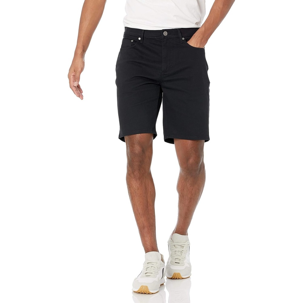 image:imageAmazon Essentials Mens StraightFit 9 Inseam Stretch Cotton Twill 5Pocket ShortsBlack