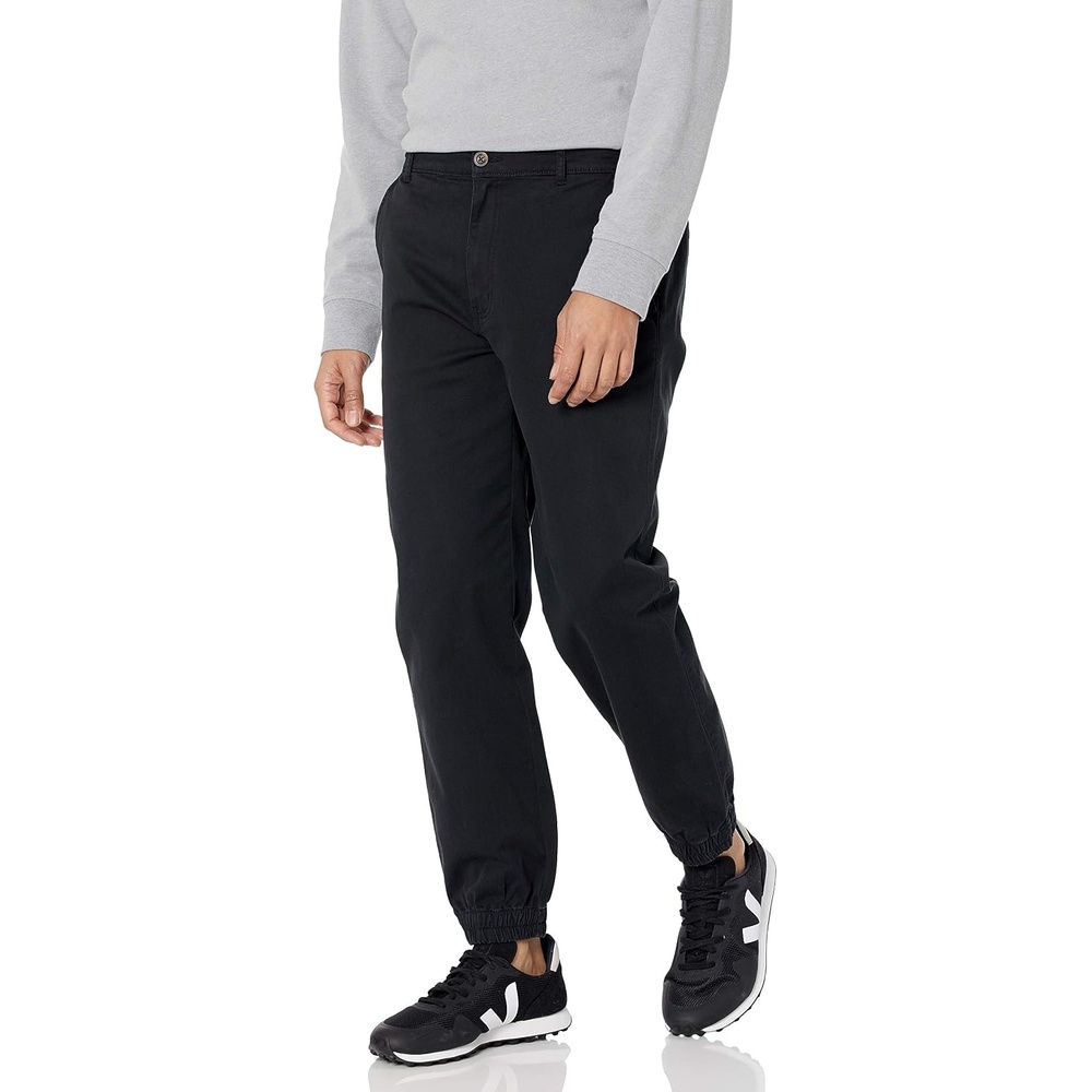 image:imageAmazon Essentials Mens StraightFit Chino Jogger Pants with Elastic Waist and PocketsBlack