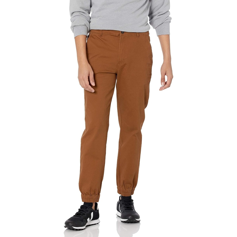 image:imageAmazon Essentials Mens StraightFit Chino Jogger Pants with Elastic Waist and PocketsDark Khaki Brown