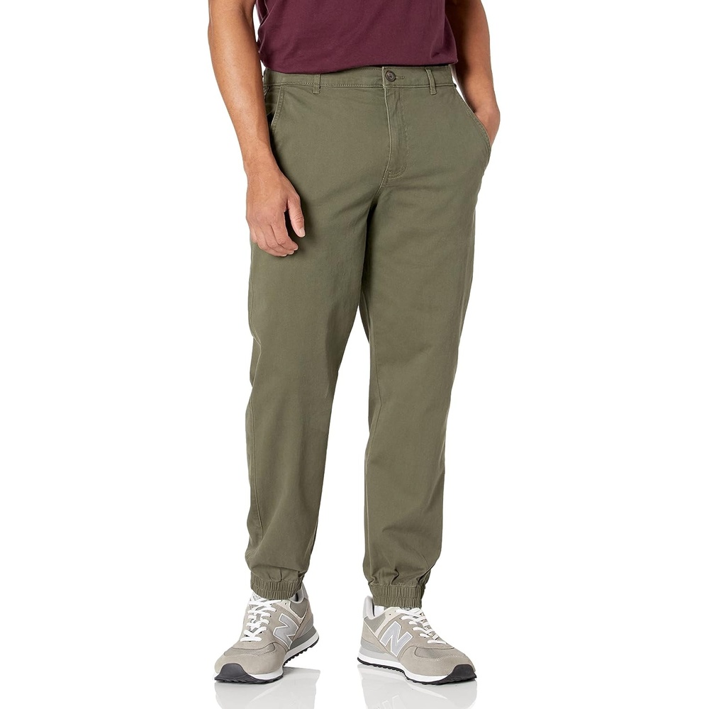 image:imageAmazon Essentials Mens StraightFit Chino Jogger Pants with Elastic Waist and PocketsOlive