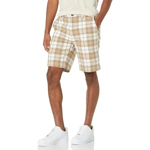 Amazon Essentials Men’s Classic-Fit 9″ Cotton Twill Chino Shorts with Button-Through Pockets(Khaki Plaid)
