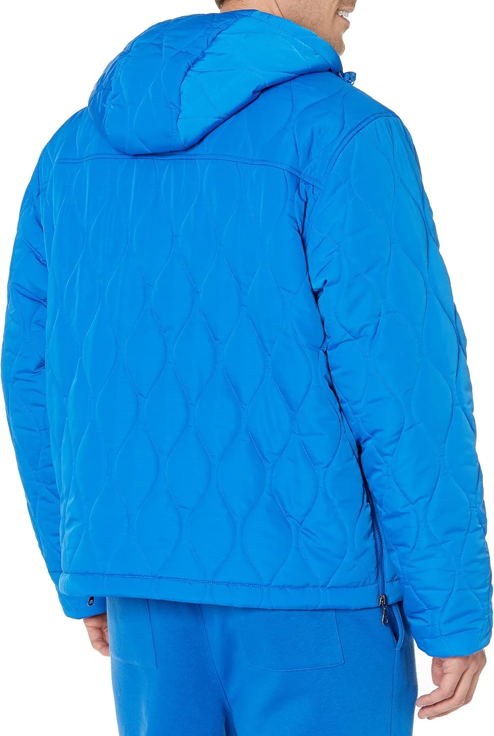 image:imageAmazon Essentials Mens Anorak Hooded QuarterZip Puffer CoatBright Blue
