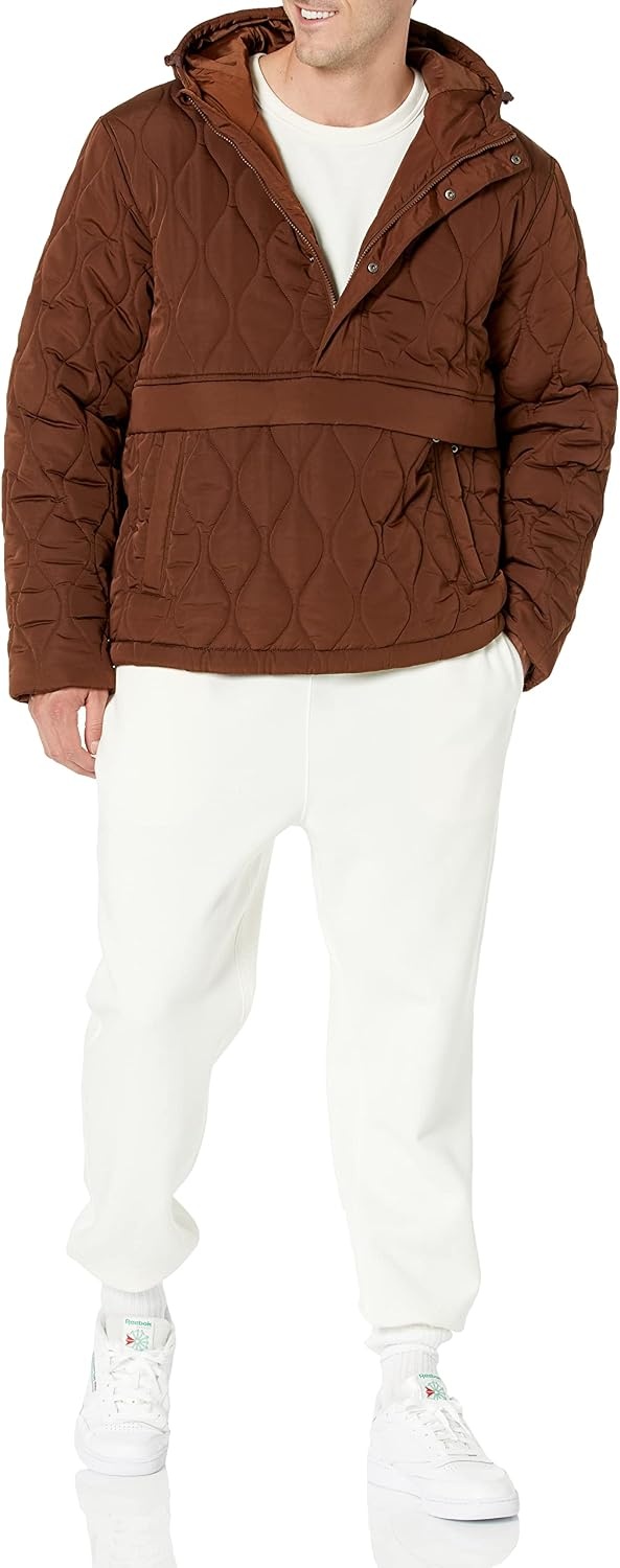 image:imageAmazon Essentials Mens Anorak Hooded QuarterZip Puffer CoatDeep Brown