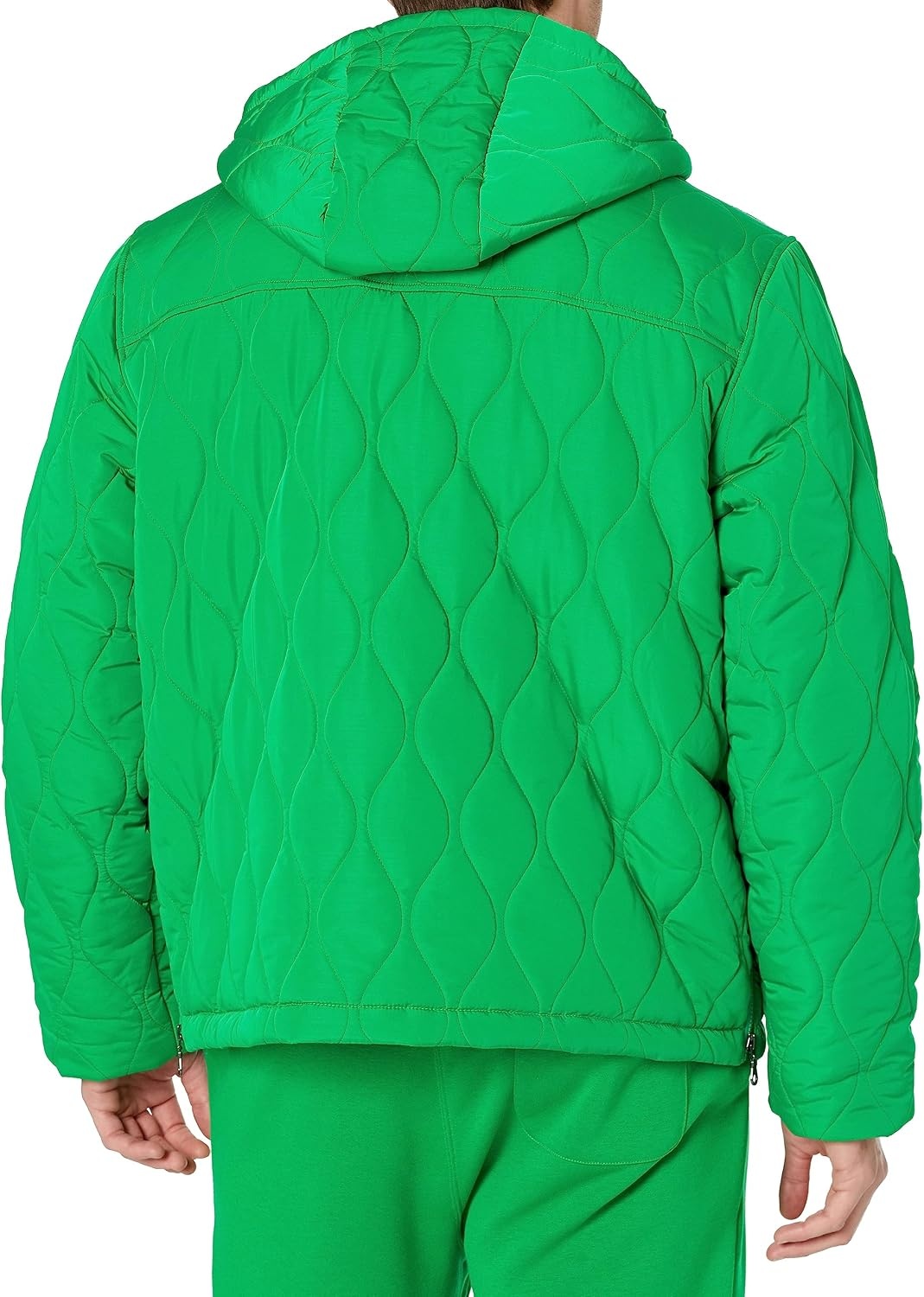 image:imageAmazon Essentials Mens Anorak Hooded QuarterZip Puffer CoatGreen