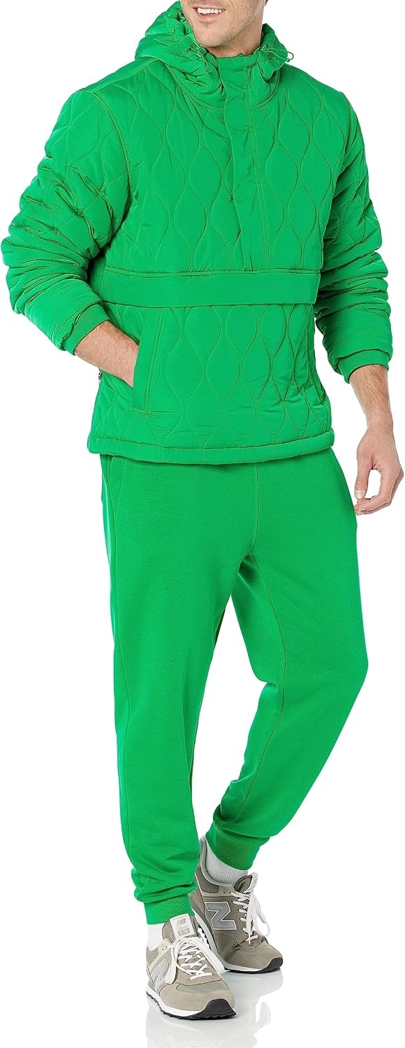 image:imageAmazon Essentials Mens Anorak Hooded QuarterZip Puffer CoatGreen
