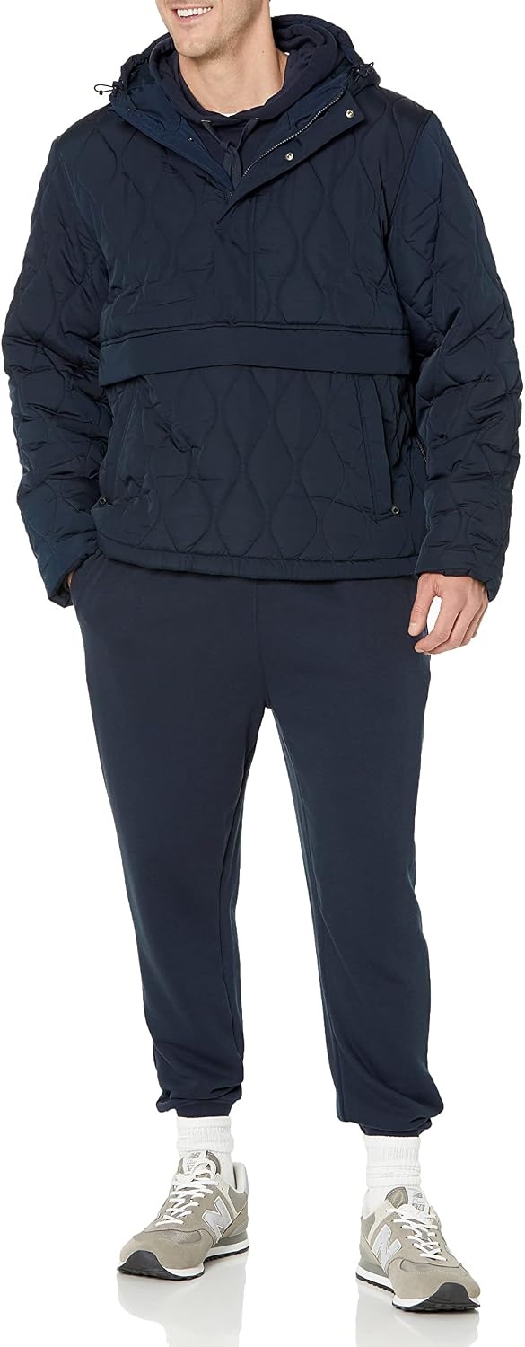 image:imageAmazon Essentials Mens Anorak Hooded QuarterZip Puffer CoatNavy