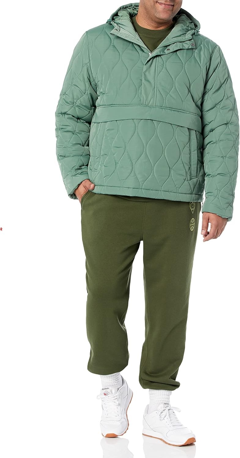 image:imageAmazon Essentials Mens Anorak Hooded QuarterZip Puffer CoatSage Green