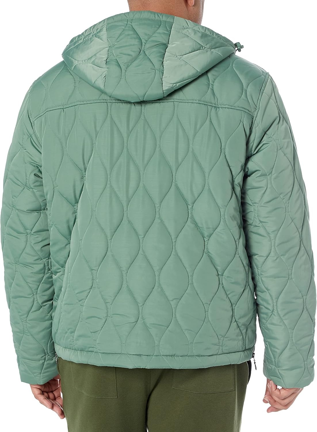 image:imageAmazon Essentials Mens Anorak Hooded QuarterZip Puffer CoatSage Green