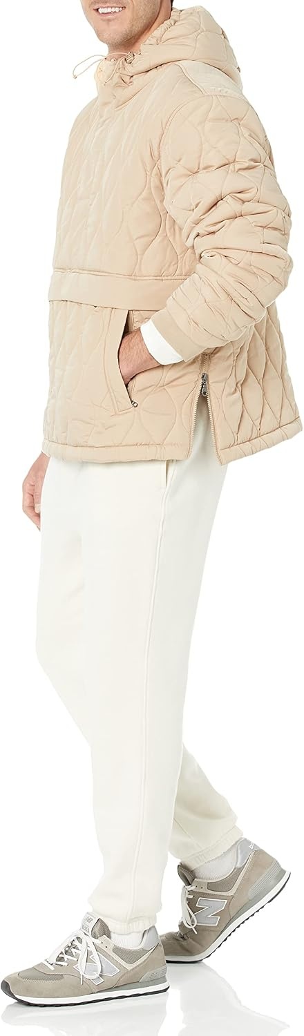 image:imageAmazon Essentials Mens Anorak Hooded QuarterZip Puffer CoatTan