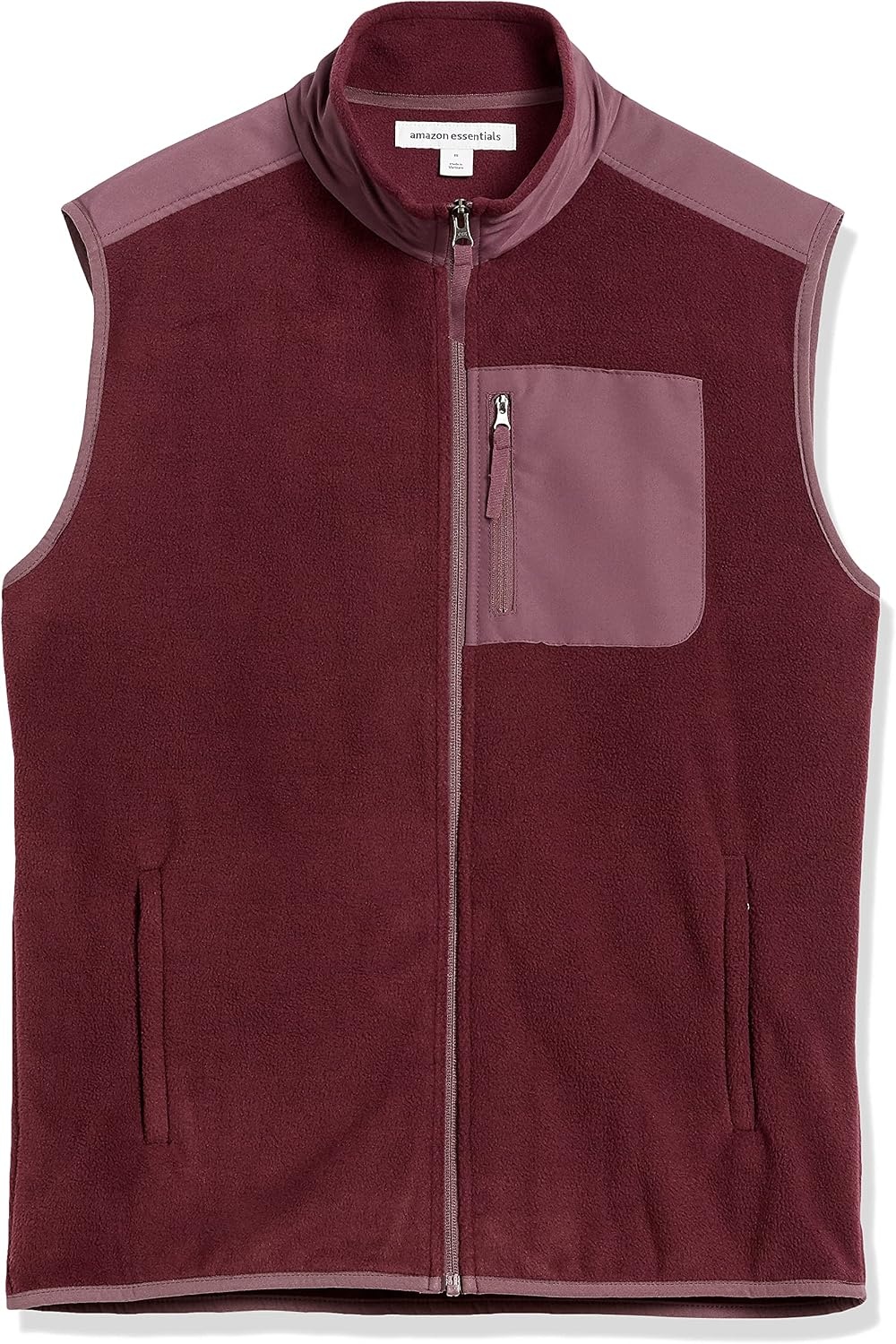 image:imageAmazon Essentials Mens FullZip Polar Fleece Insulated Vest Available in Big amp TallBurgundy Grape Color Block