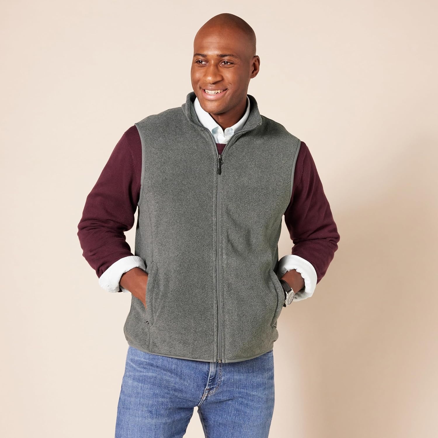 image:imageAmazon Essentials Mens FullZip Polar Fleece Insulated Vest Available in Big amp TallCharcoal Heather