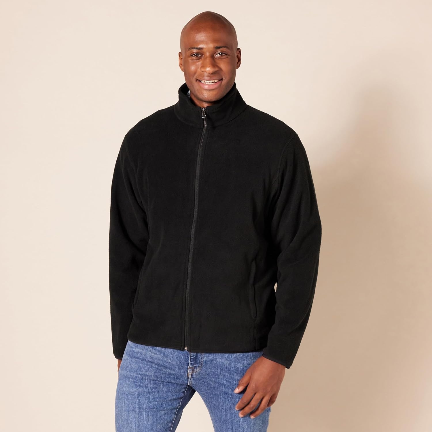 image:imageAmazon Essentials Mens FullZip Polar Fleece Jacket with Zippered Pockets for Cold Outdoor Weather Available in Big amp TallBlack