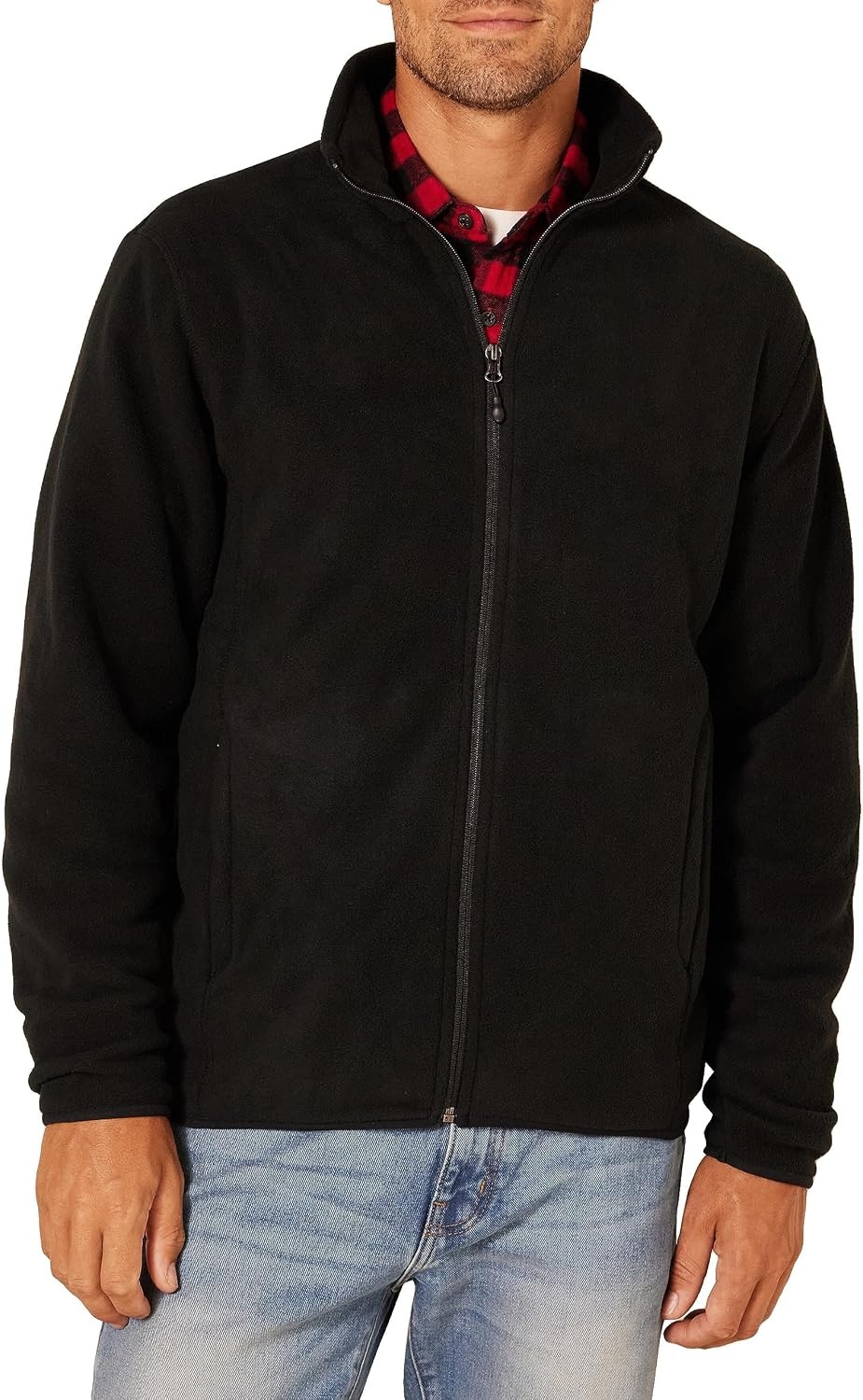 image:imageAmazon Essentials Mens FullZip Polar Fleece Jacket with Zippered Pockets for Cold Outdoor Weather Available in Big amp TallBlack