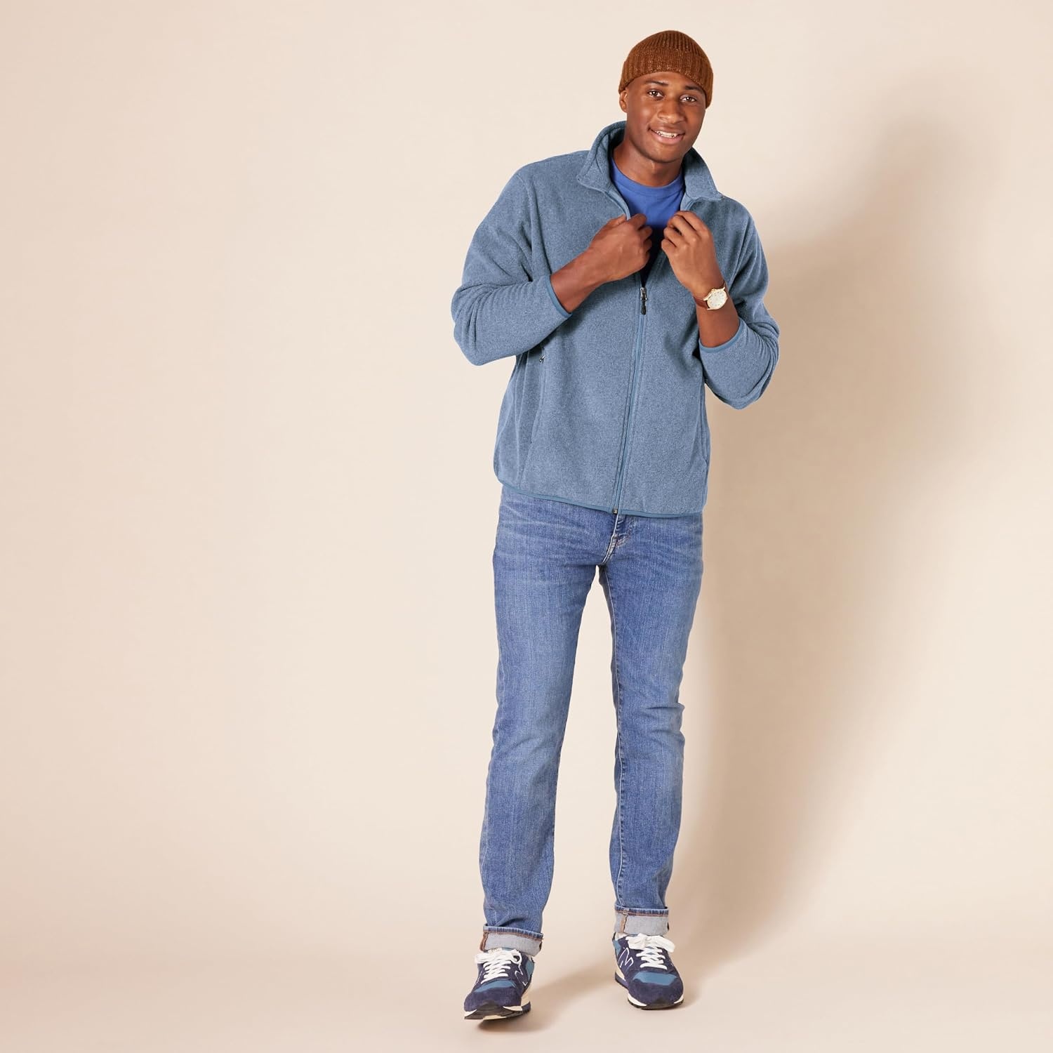image:imageAmazon Essentials Mens FullZip Polar Fleece Jacket with Zippered Pockets for Cold Outdoor Weather Available in Big amp TallBlue Heather