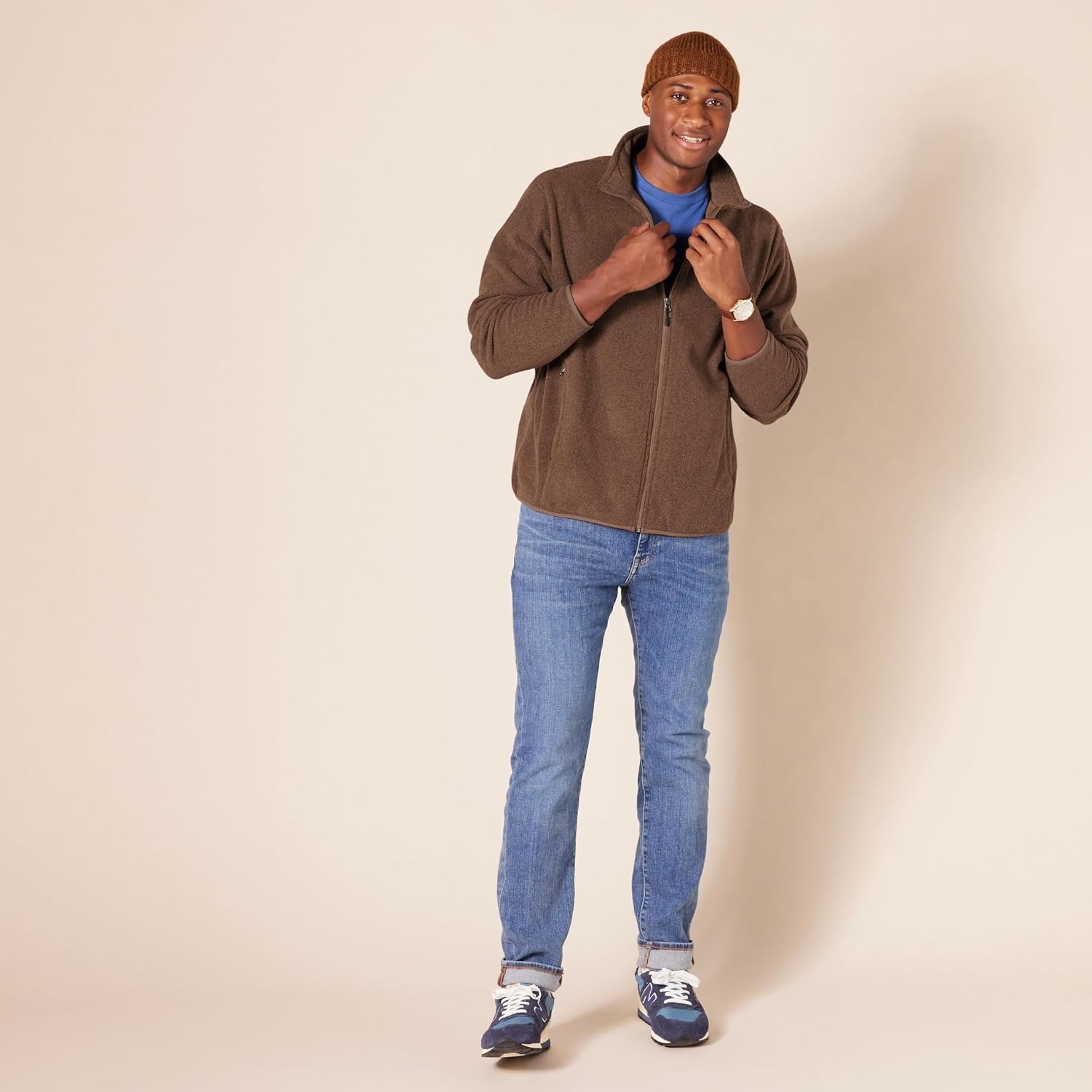 image:imageAmazon Essentials Mens FullZip Polar Fleece Jacket with Zippered Pockets for Cold Outdoor Weather Available in Big amp TallBrown Heather