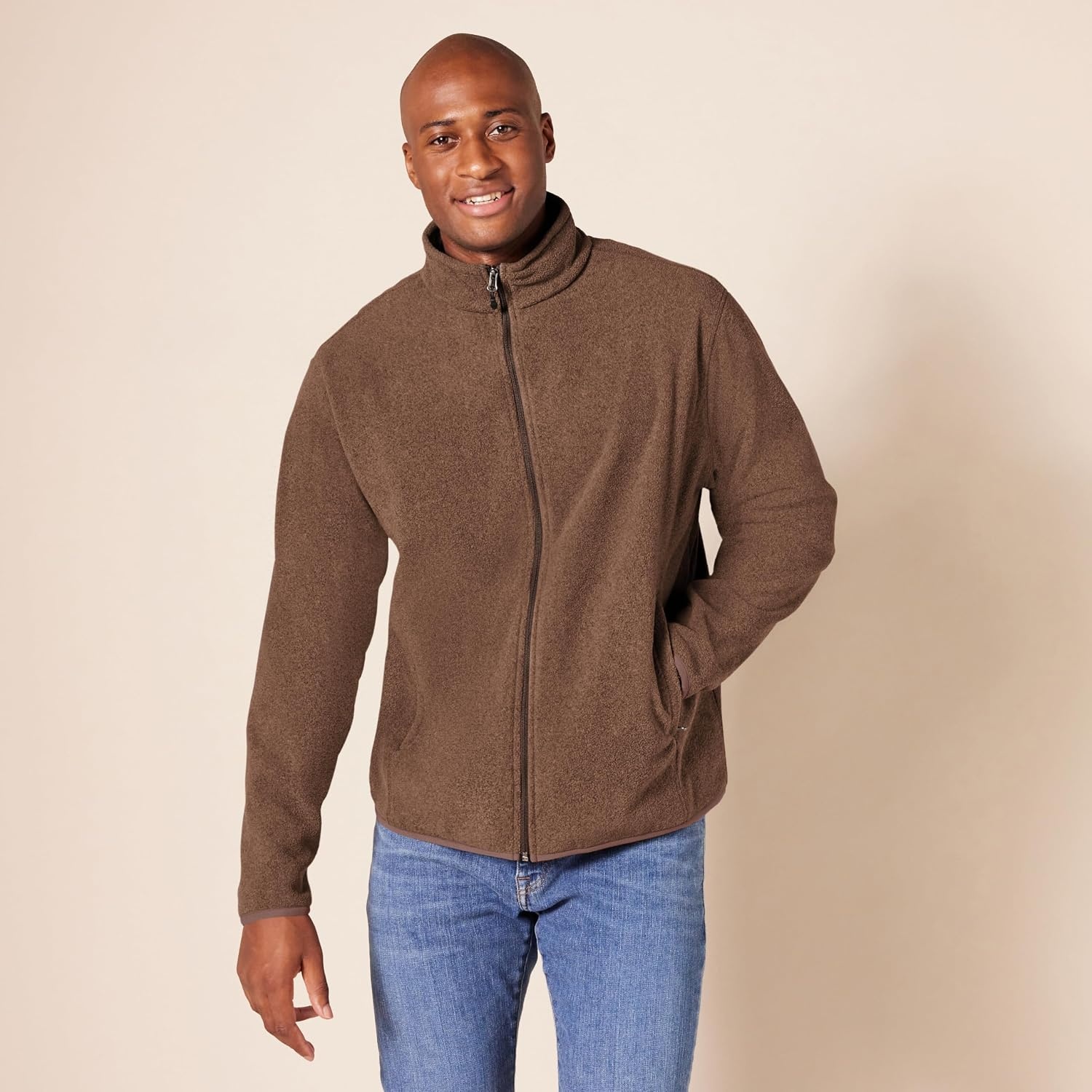 image:imageAmazon Essentials Mens FullZip Polar Fleece Jacket with Zippered Pockets for Cold Outdoor Weather Available in Big amp TallBrown Heather
