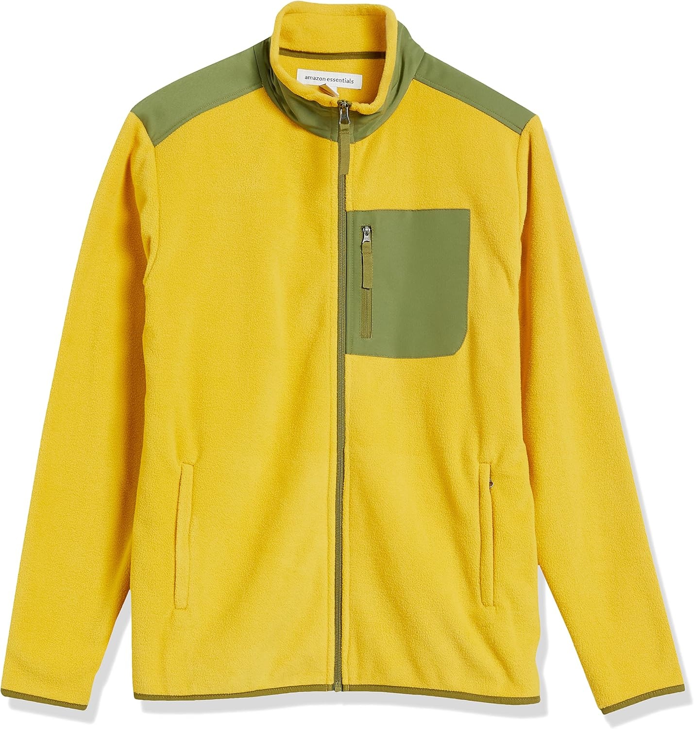 image:imageAmazon Essentials Mens FullZip Polar Fleece Jacket with Zippered Pockets for Cold Outdoor Weather Available in Big amp TallGold Olive Color Block