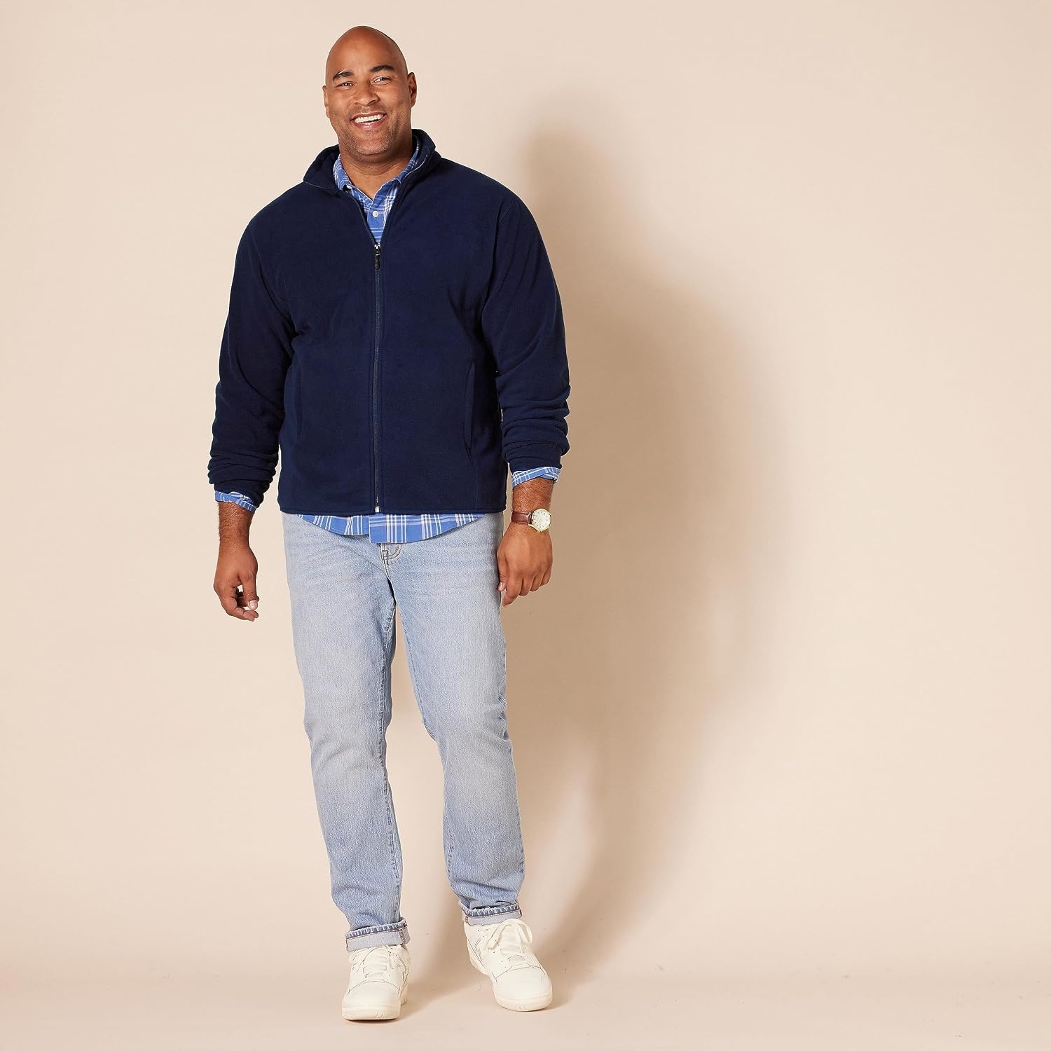 image:imageAmazon Essentials Mens FullZip Polar Fleece Jacket with Zippered Pockets for Cold Outdoor Weather Available in Big amp TallNavy