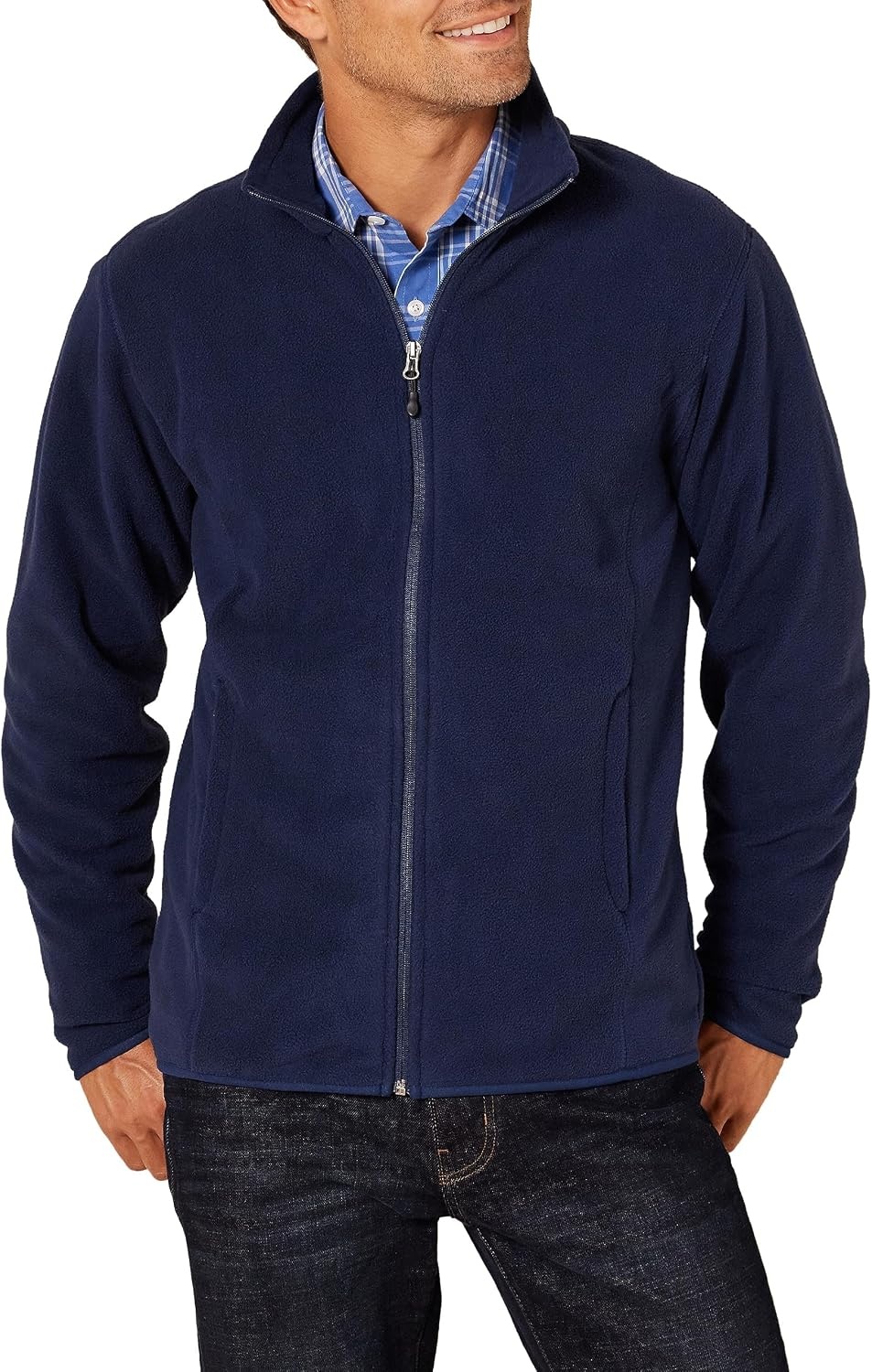 image:imageAmazon Essentials Mens FullZip Polar Fleece Jacket with Zippered Pockets for Cold Outdoor Weather Available in Big amp TallNavy