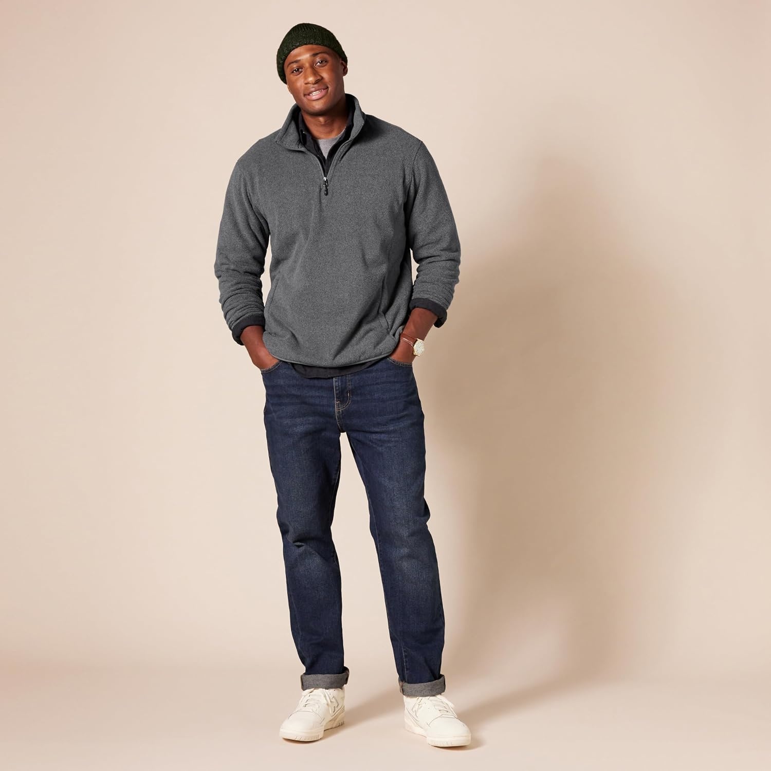 image:imageAmazon Essentials Mens Insulated Fleece Jacket QuarterZip Pullover for Cold WeatherCharcoal Heather