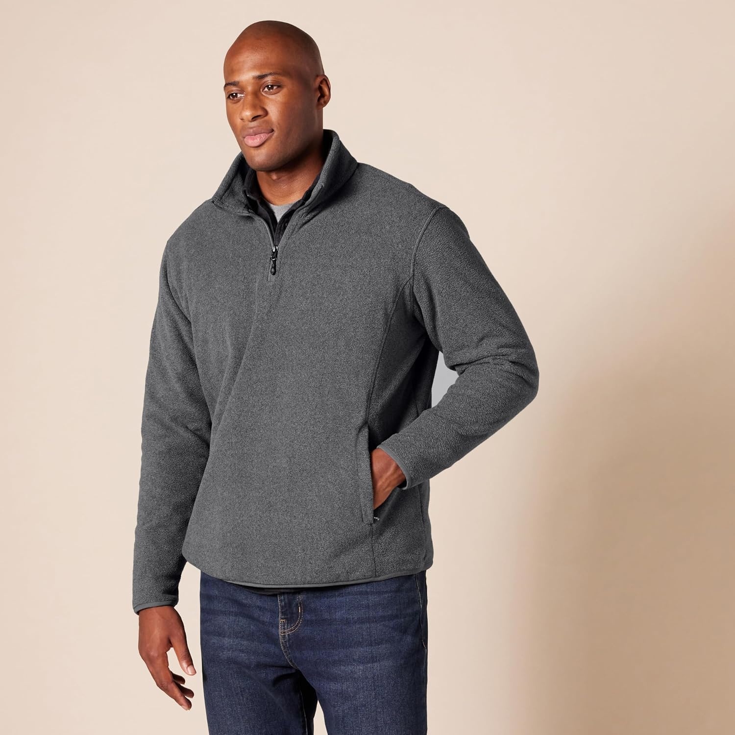 image:imageAmazon Essentials Mens Insulated Fleece Jacket QuarterZip Pullover for Cold WeatherCharcoal Heather