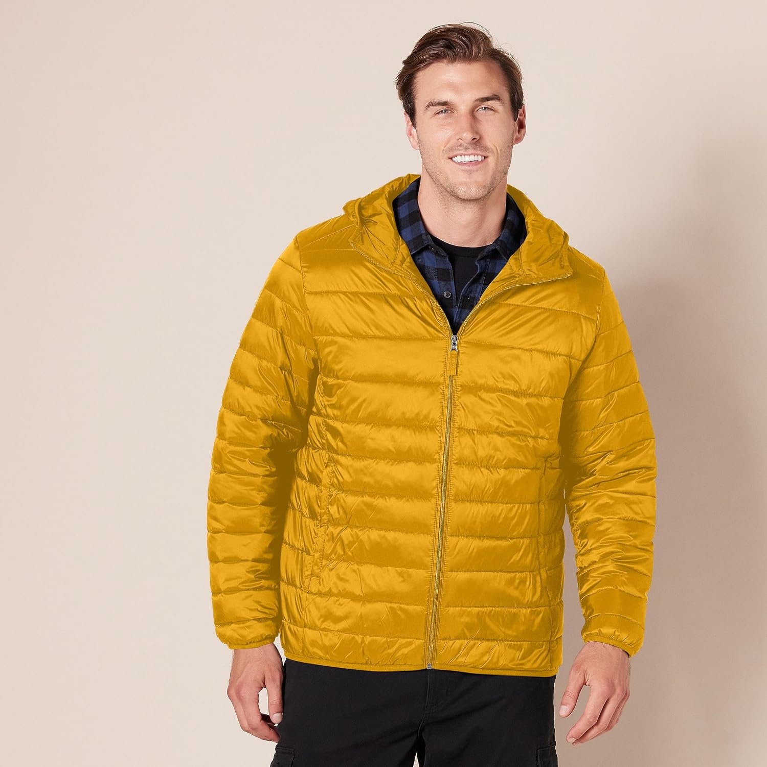image:imageAmazon Essentials Mens Lightweight WaterResistant Packable Hooded Puffer JacketCaramel
