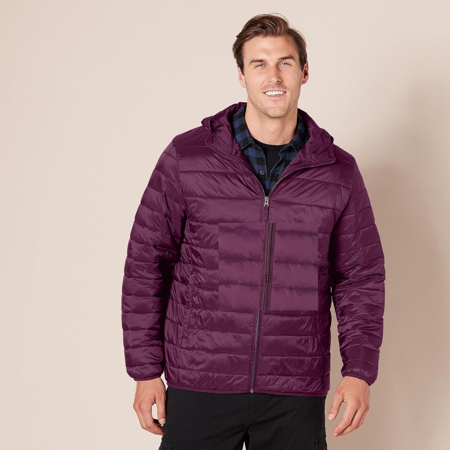 image:imageAmazon Essentials Mens Lightweight WaterResistant Packable Hooded Puffer JacketDark Purple