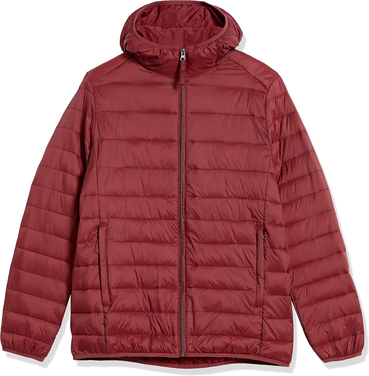 image:imageAmazon Essentials Mens Lightweight WaterResistant Packable Hooded Puffer JacketDark Red