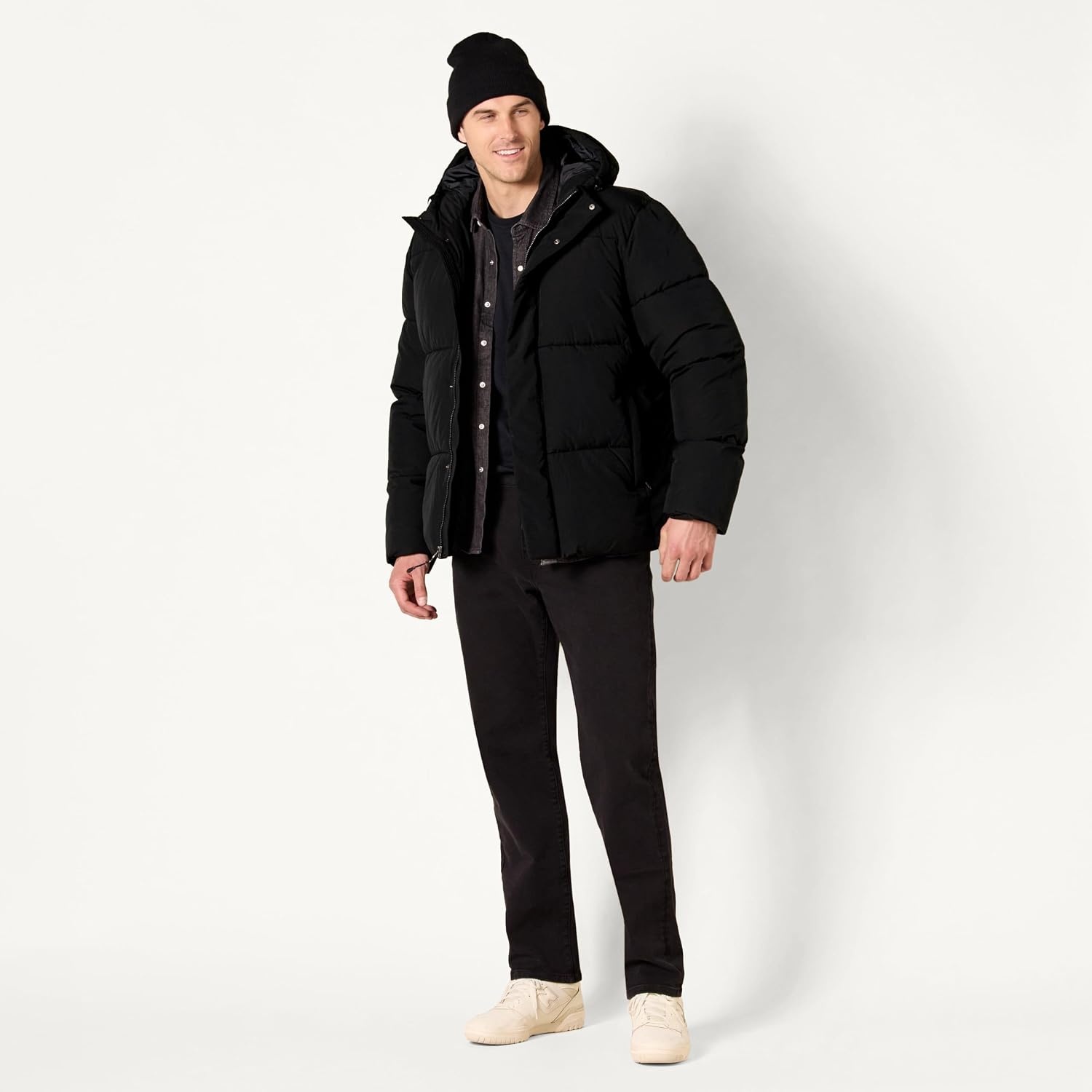 image:imageAmazon Essentials Mens MidLength Hooded Puffer Coat Available in Big amp TallBlack
