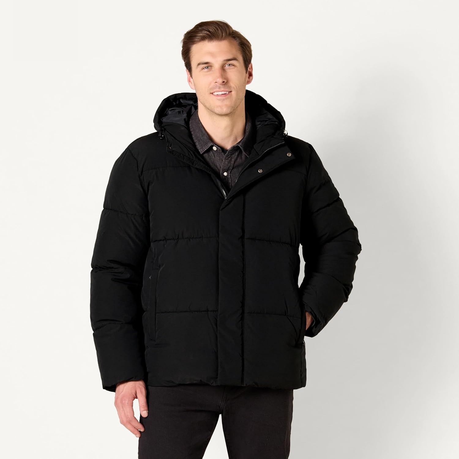 image:imageAmazon Essentials Mens MidLength Hooded Puffer Coat Available in Big amp TallBlack