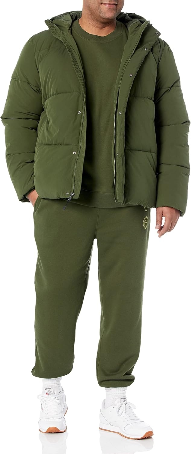 image:imageAmazon Essentials Mens MidLength Hooded Puffer Coat Available in Big amp TallDark Olive