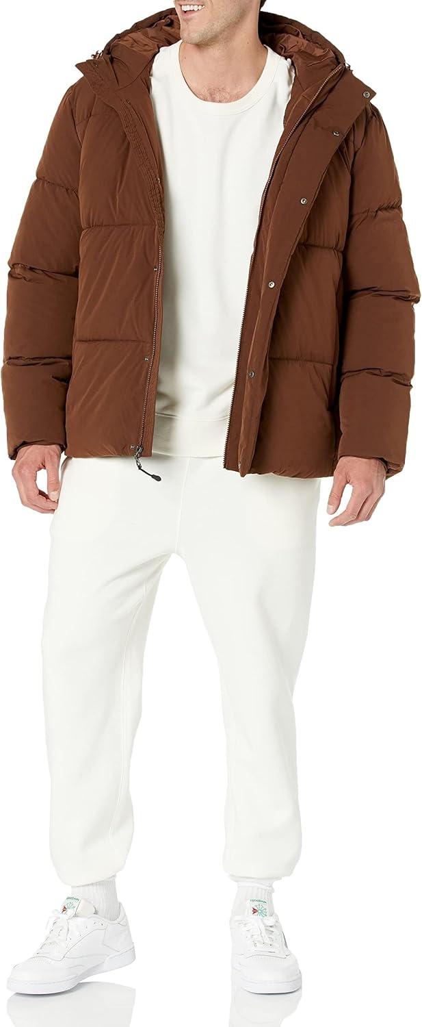 image:imageAmazon Essentials Mens MidLength Hooded Puffer Coat Available in Big amp TallDeep Brown