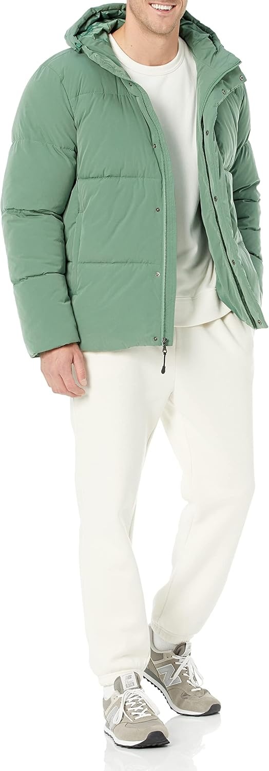 image:imageAmazon Essentials Mens MidLength Hooded Puffer Coat Available in Big amp TallSage Green