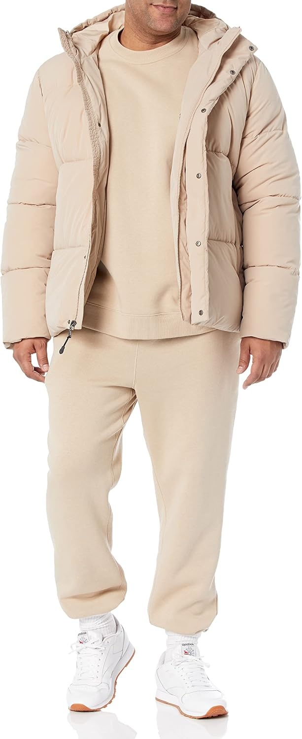 image:imageAmazon Essentials Mens MidLength Hooded Puffer Coat Available in Big amp TallTan