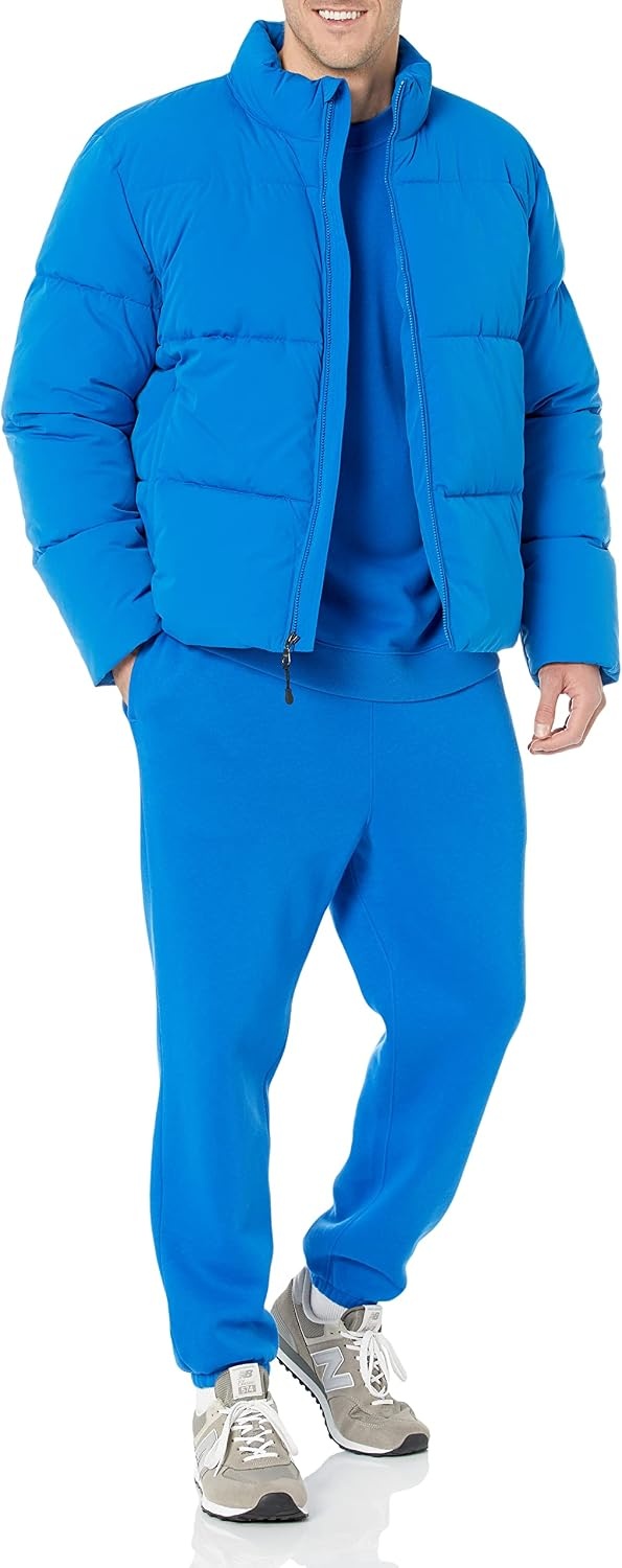 image:imageAmazon Essentials Mens Mock Neck Heavyweight Puffer Coat Available in Big amp TallBright Blue