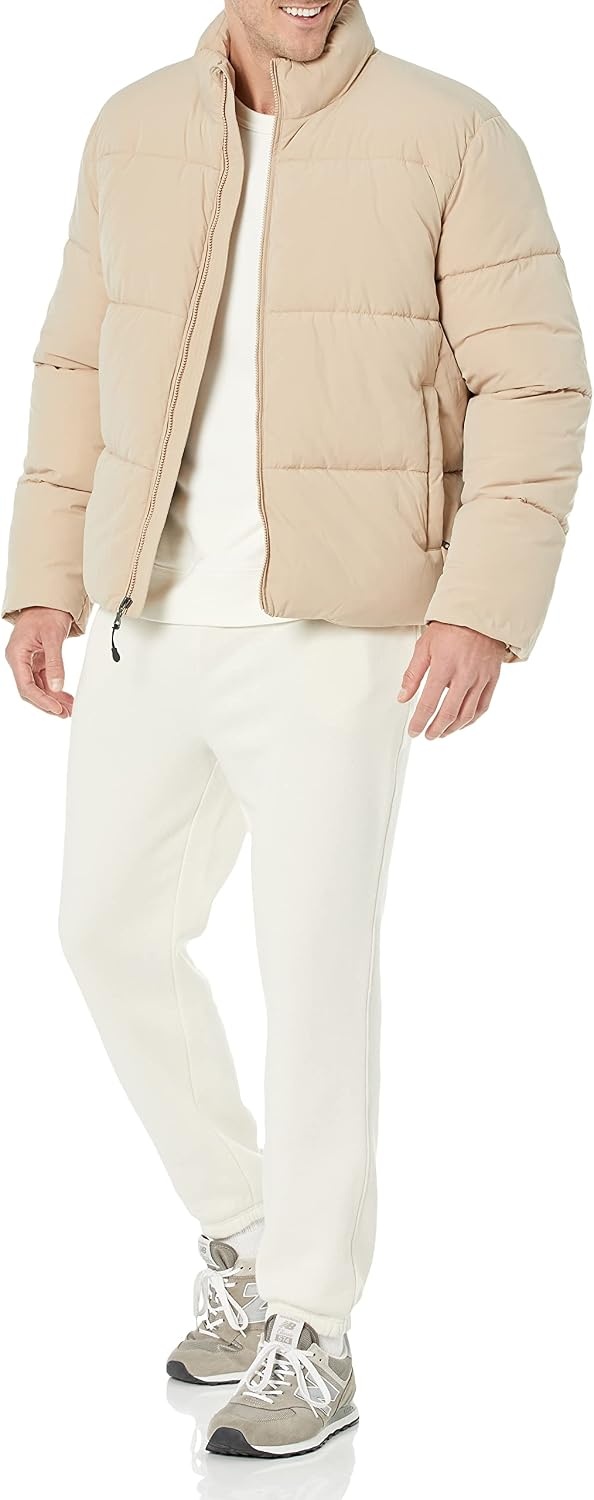 image:imageAmazon Essentials Mens Mock Neck Heavyweight Puffer Coat Available in Big amp TallTan