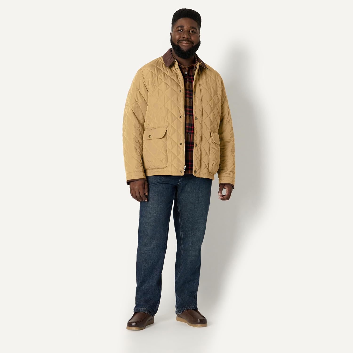 image:imageAmazon Essentials Mens Relaxed Fit Quilted Midweight JacketTan