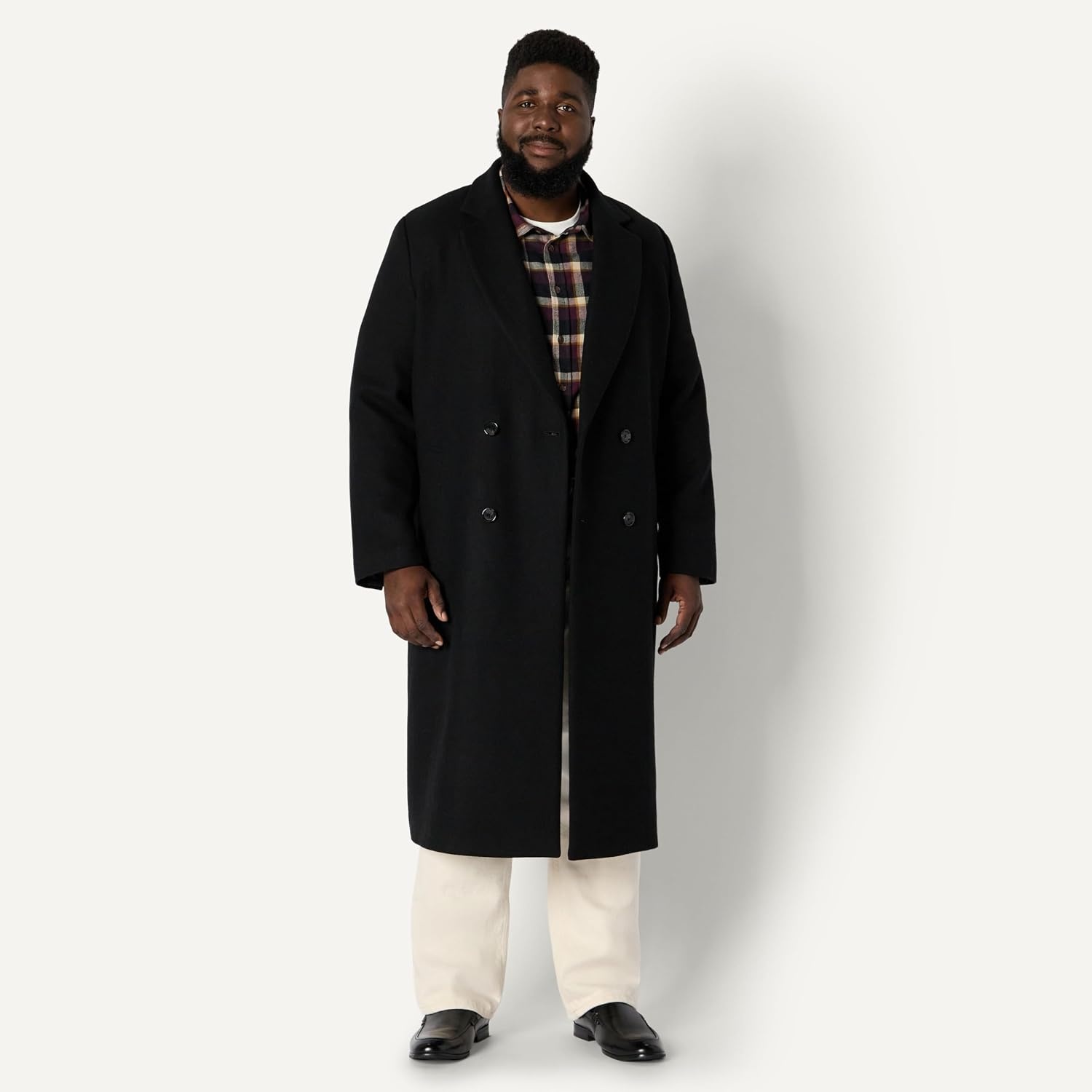 image:imageAmazon Essentials Mens RelaxedFit Double Breasted Wool Blend Longline Topcoat with Classic LapelBlack