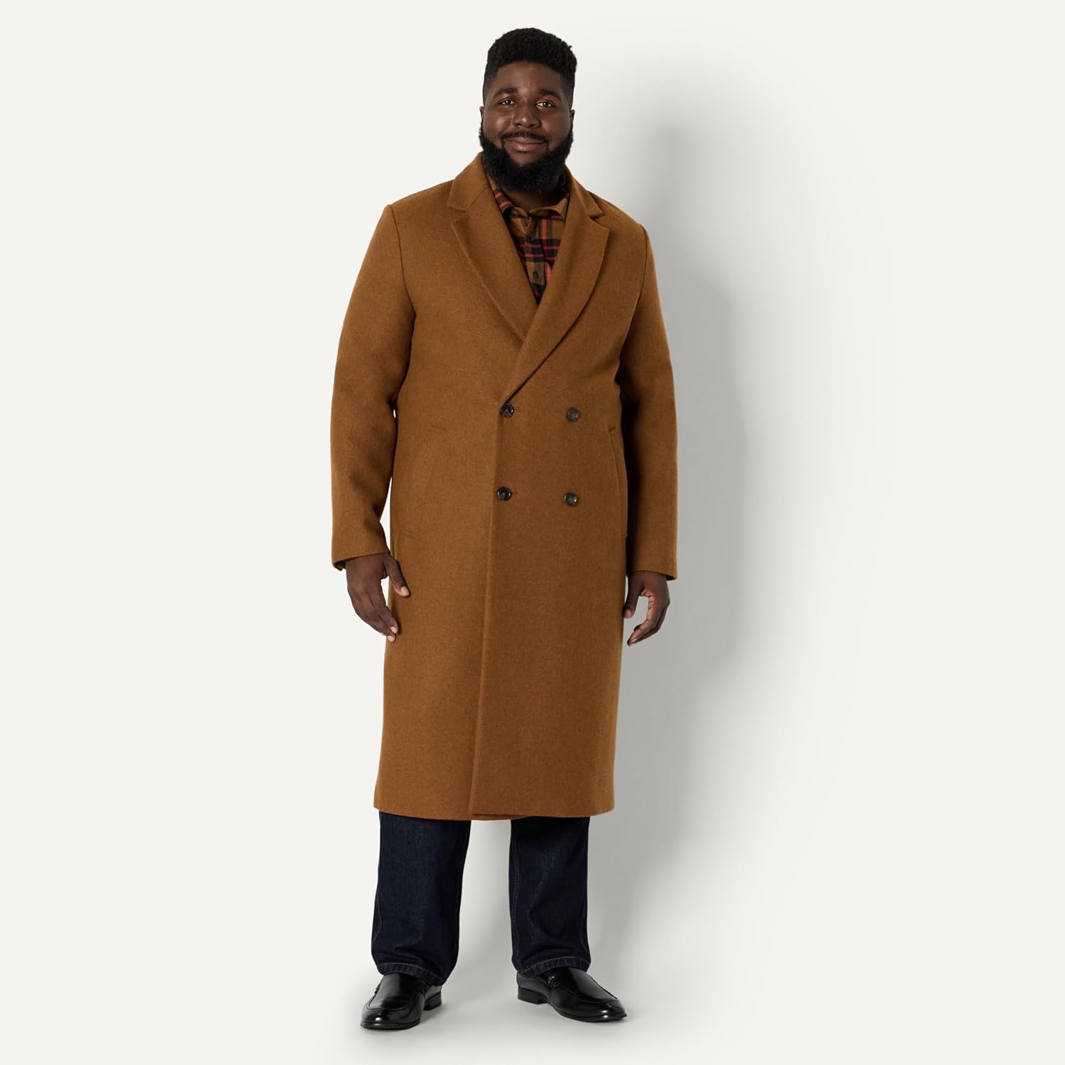 image:imageAmazon Essentials Mens RelaxedFit Double Breasted Wool Blend Longline Topcoat with Classic LapelCaramel Heather