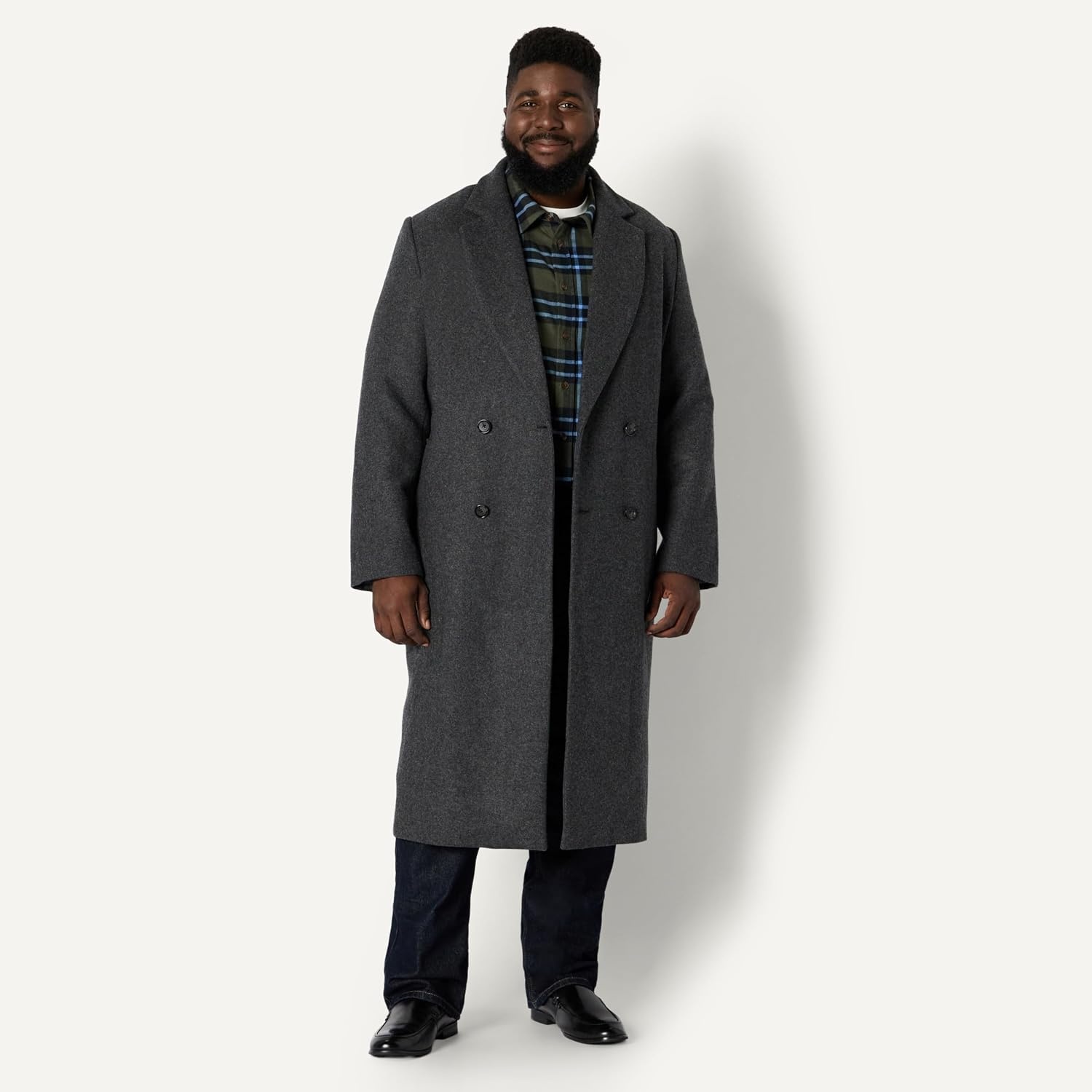 image:imageAmazon Essentials Mens RelaxedFit Double Breasted Wool Blend Longline Topcoat with Classic LapelCharcoal Heather