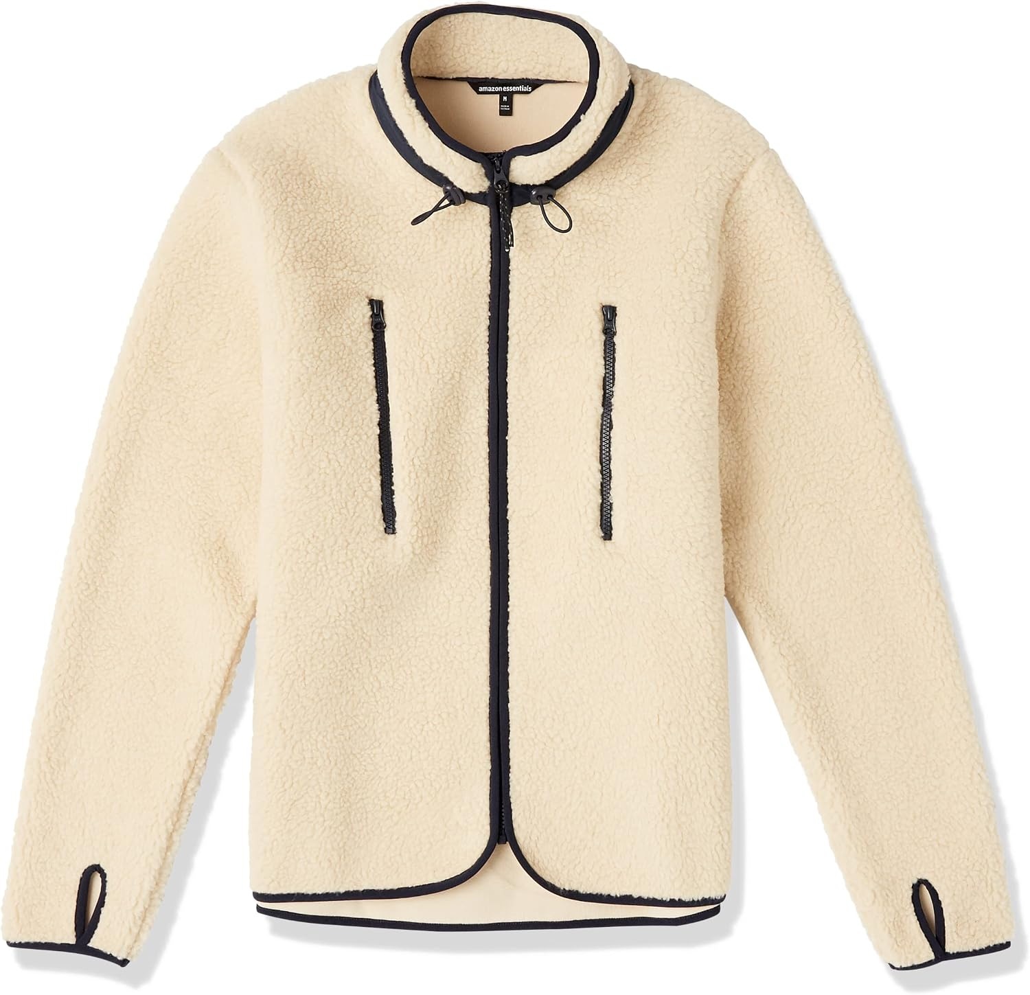 image:imageAmazon Essentials Mens Teddy Fleece FullZip Mock Neck Jacket with Chest PocketsBeige