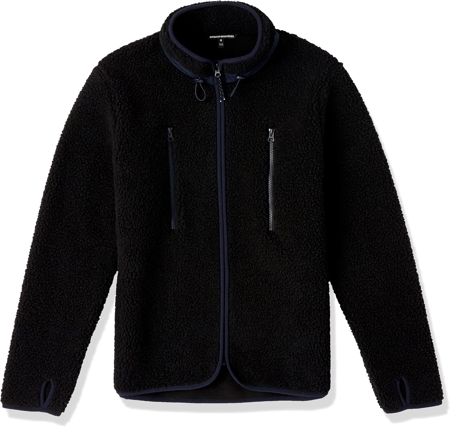 image:imageAmazon Essentials Mens Teddy Fleece FullZip Mock Neck Jacket with Chest PocketsBlack