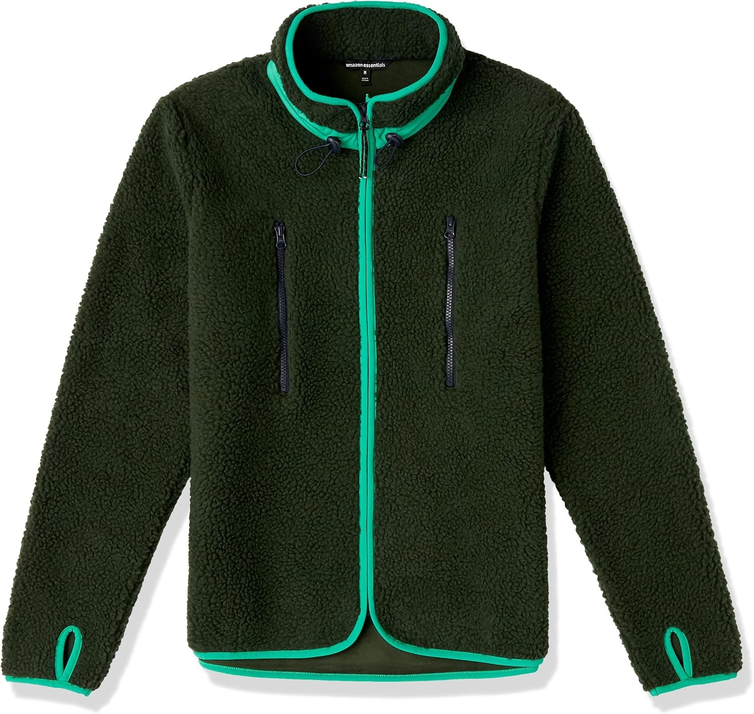 image:imageAmazon Essentials Mens Teddy Fleece FullZip Mock Neck Jacket with Chest PocketsDark Green