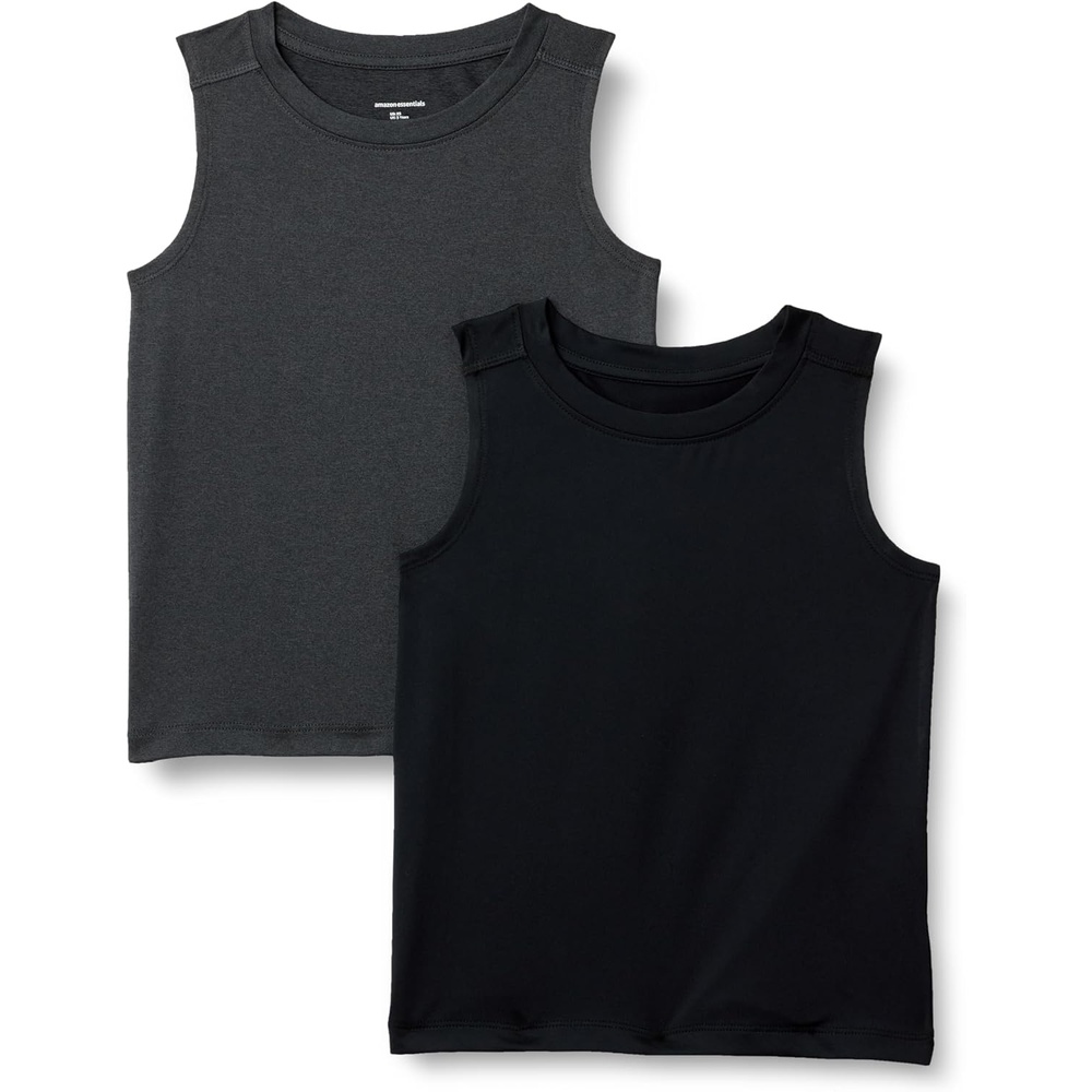 image:imageAmazon Essentials Boys Tech Stretch MoistureWicking Quick Dry Tank Top MultipackBlackHeather Graphite